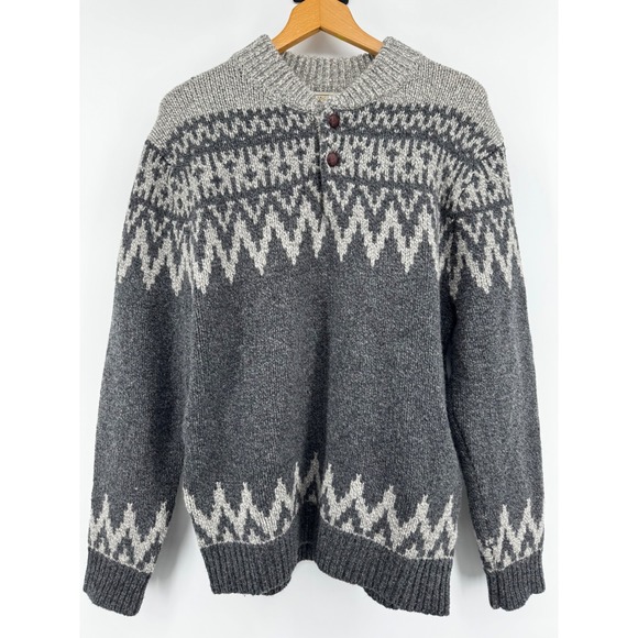 L.L. Bean Other - LL Bean Mens 100% Lambswool Fair Isle Henley Sweater Gray Sz M Nordic Heritage